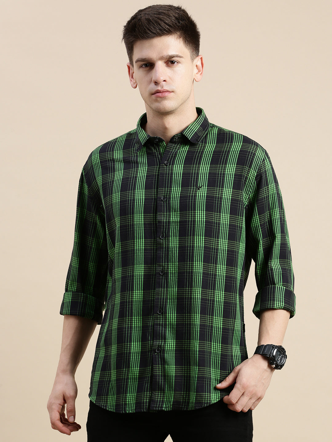 Men Black Checked Casual Shirt