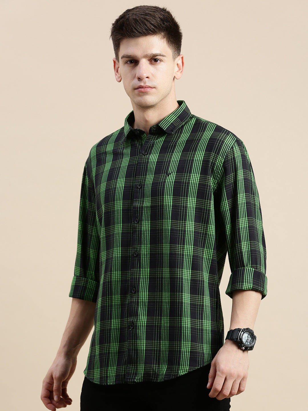 Men Black Checked Casual Shirt