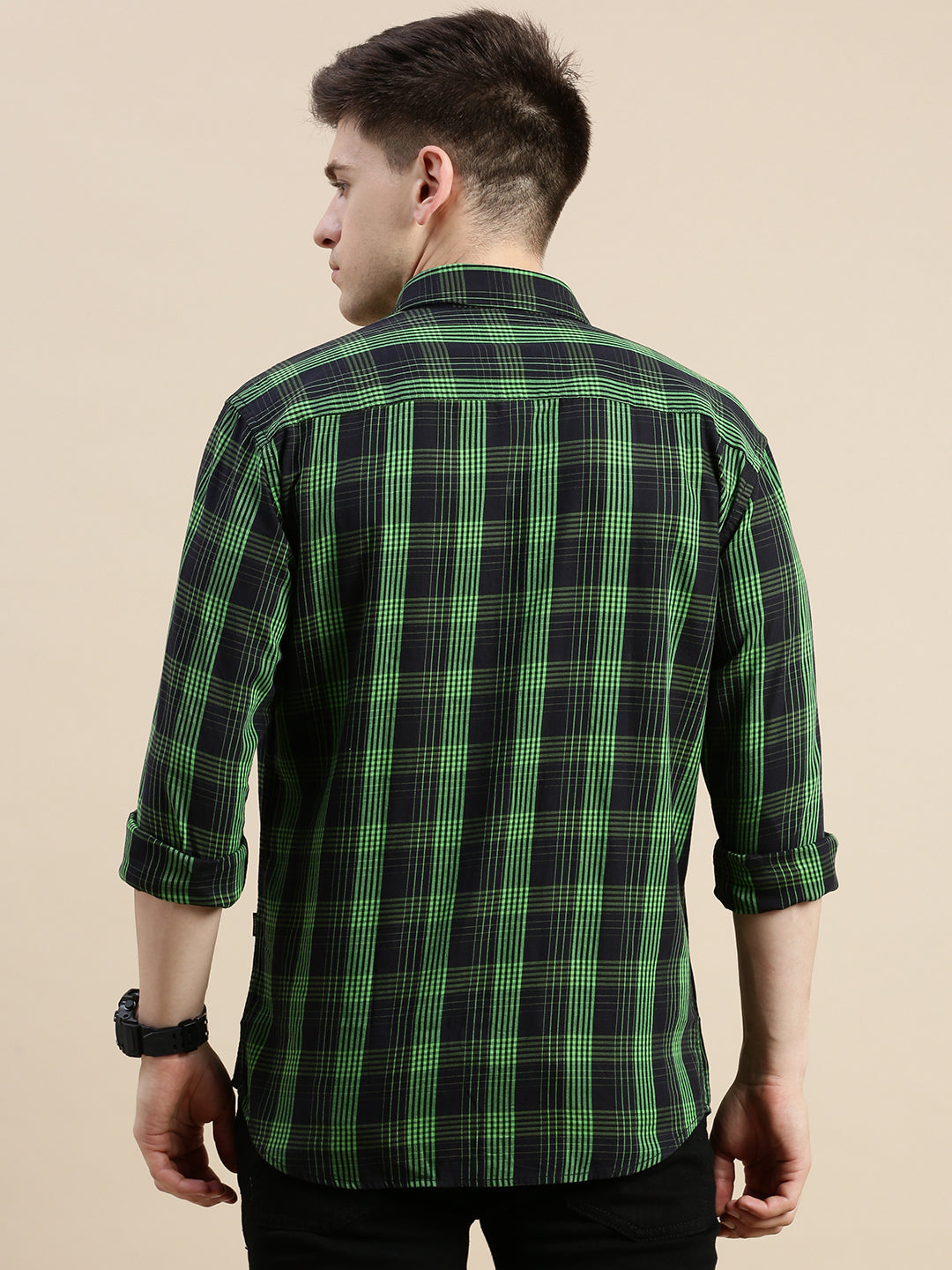 Men Black Checked Casual Shirt