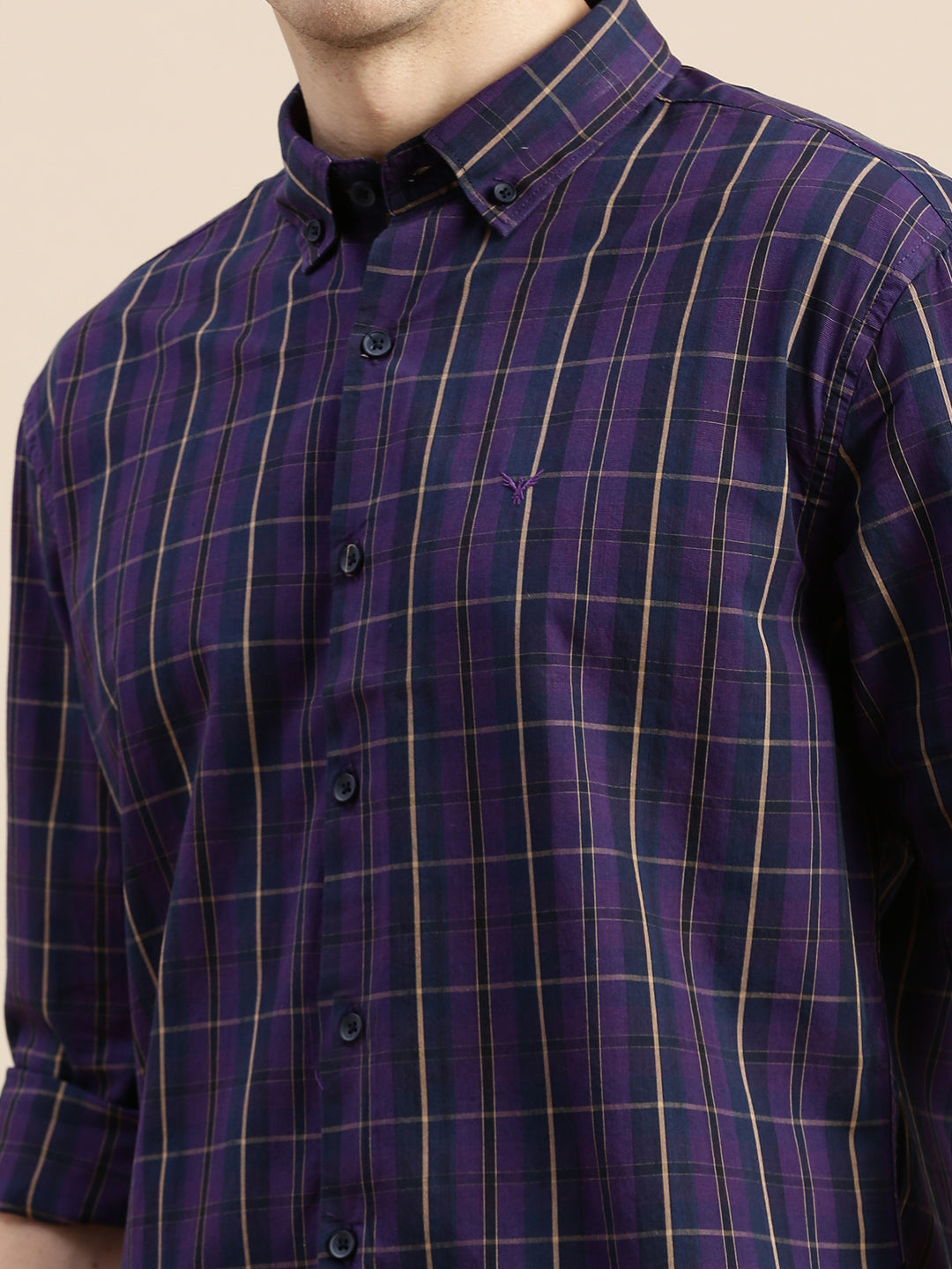 Men Purple Checked Casual Shirt