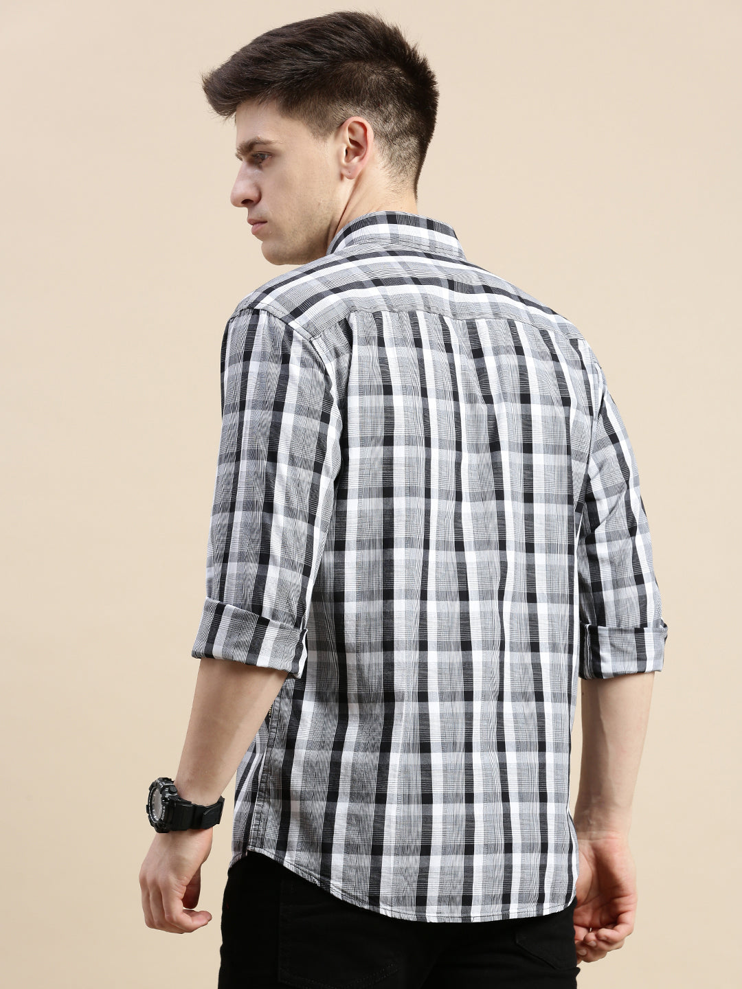 Men Grey Checked Casual Shirt