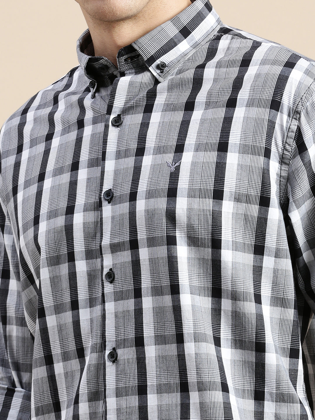 Men Grey Checked Casual Shirt