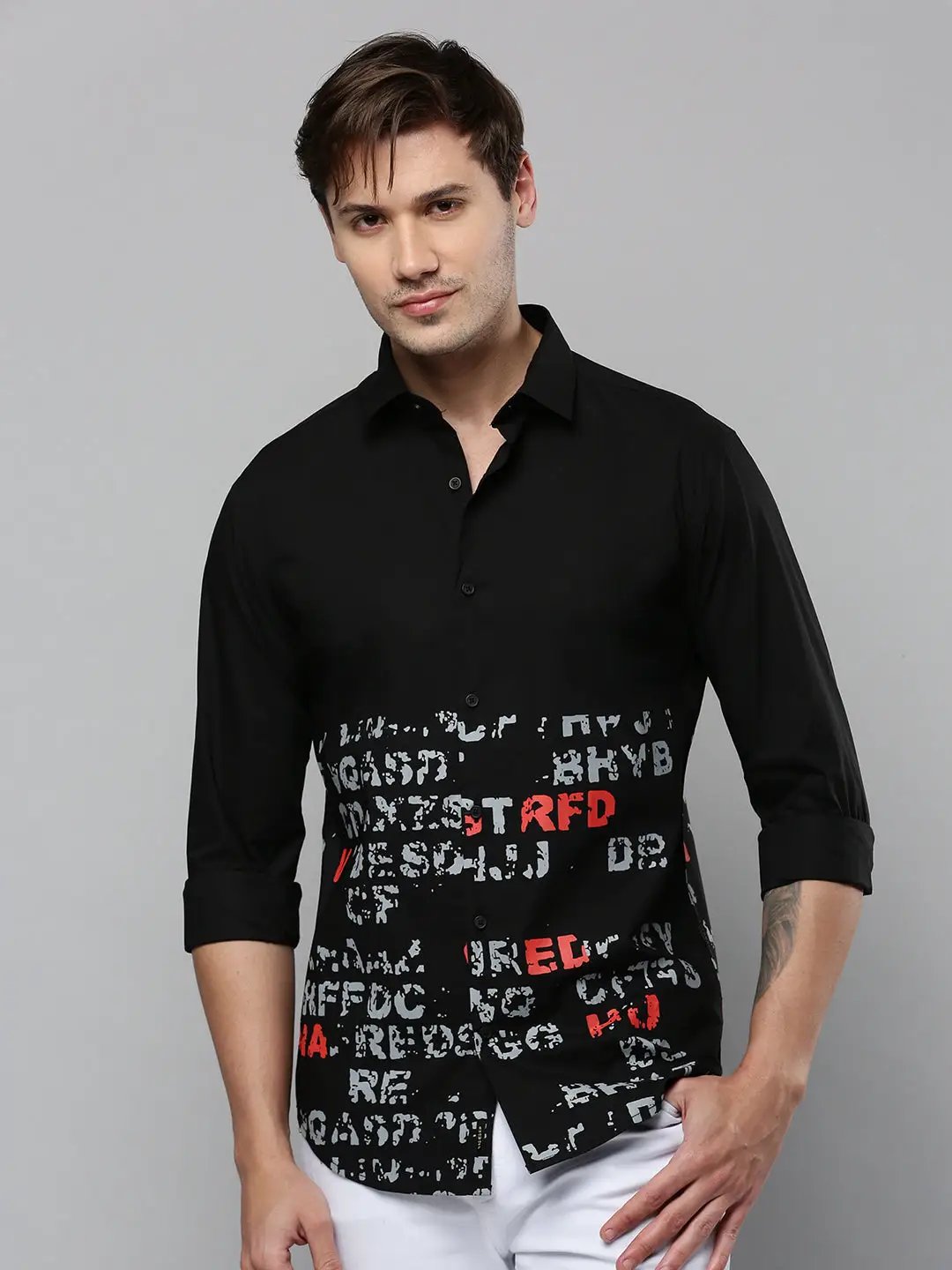 Men's Black Printed Casual Shirt