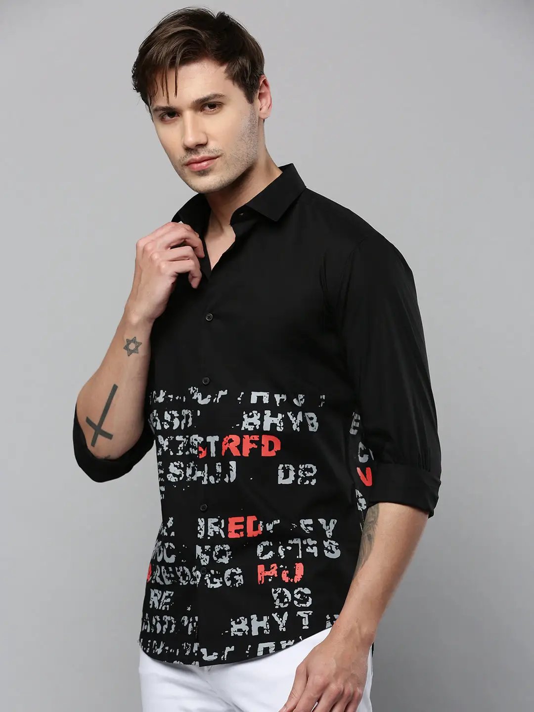 Men's Black Printed Casual Shirt
