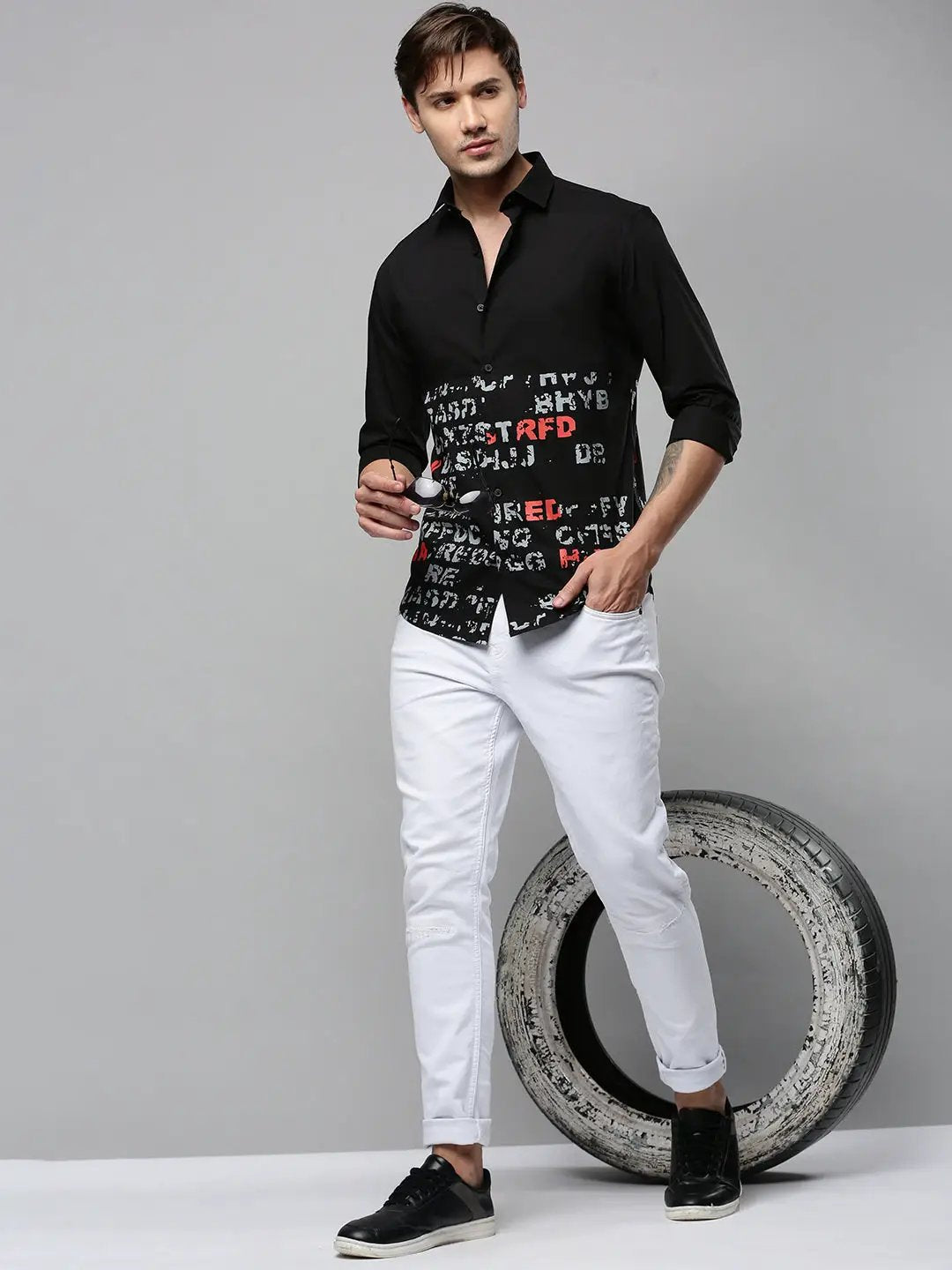 Men's Black Printed Casual Shirt