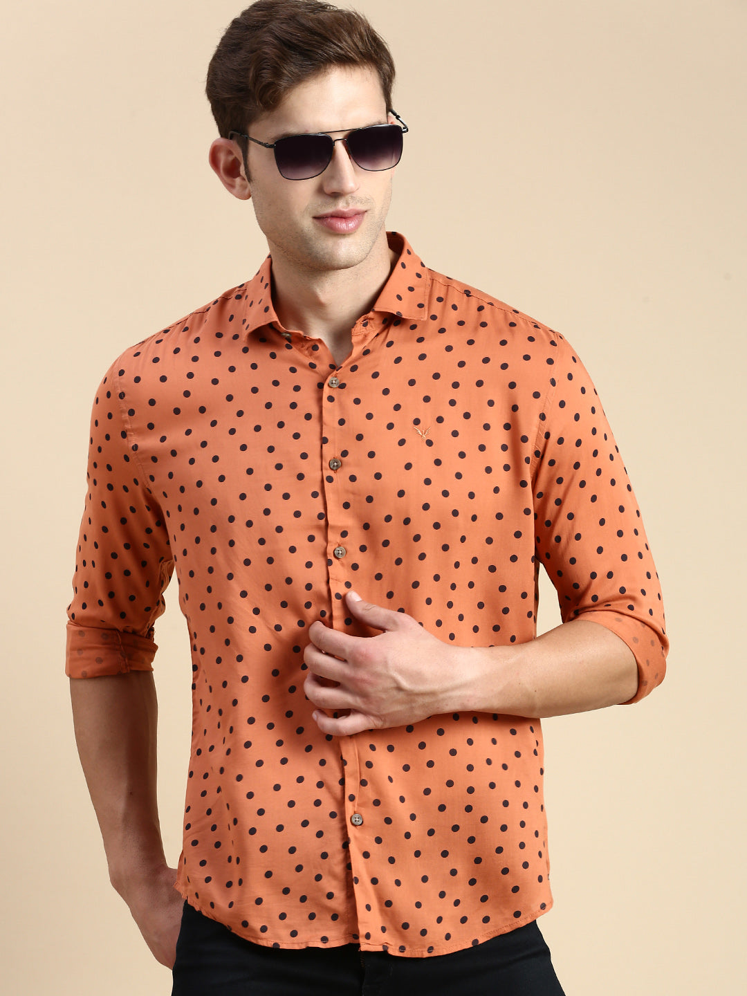 Men Rust Printed Casual Shirt