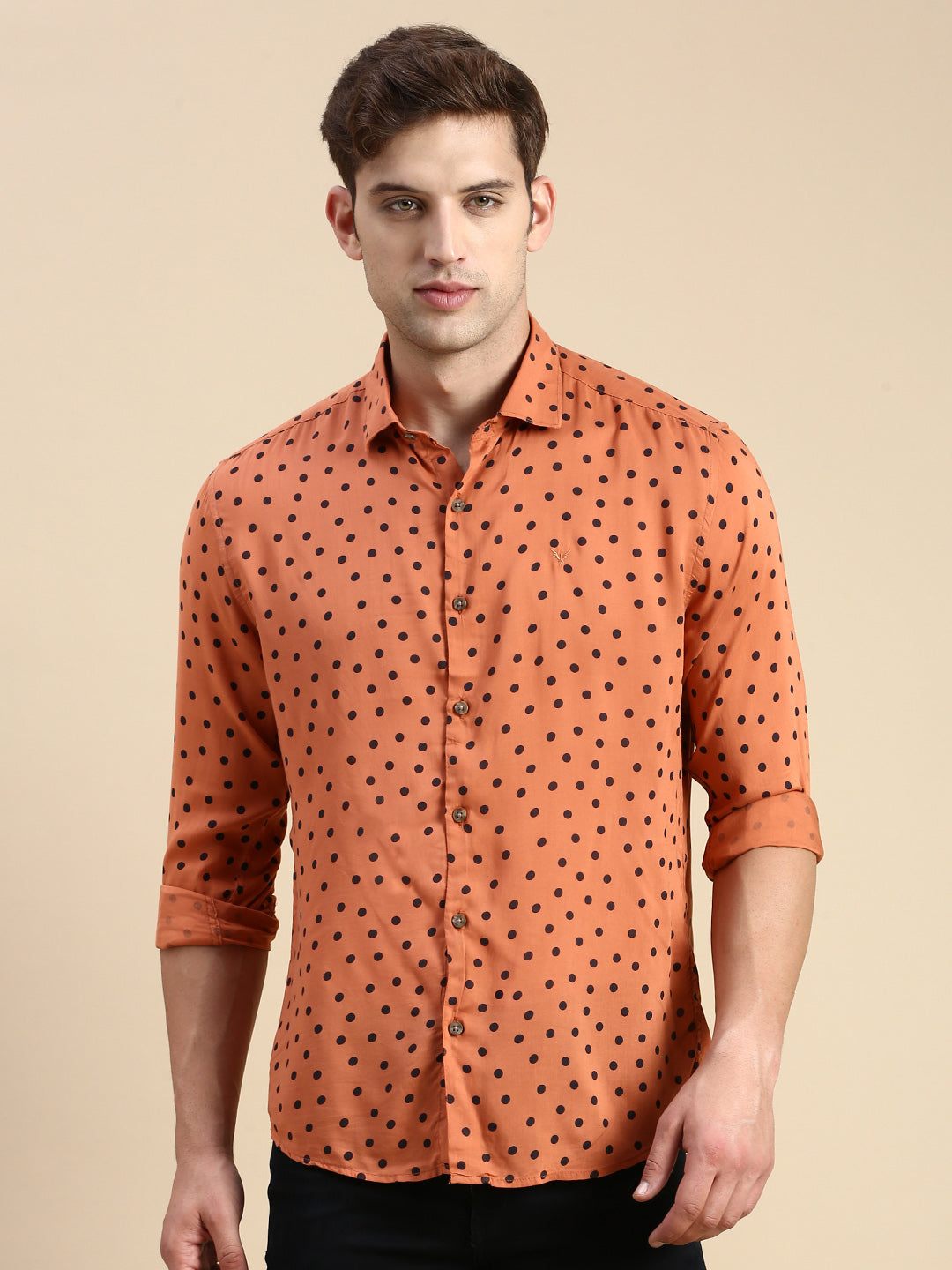 Men Rust Printed Casual Shirt