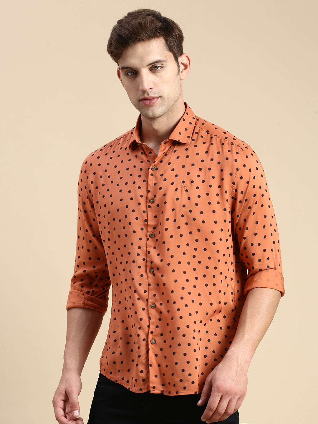 Men Rust Printed Casual Shirt