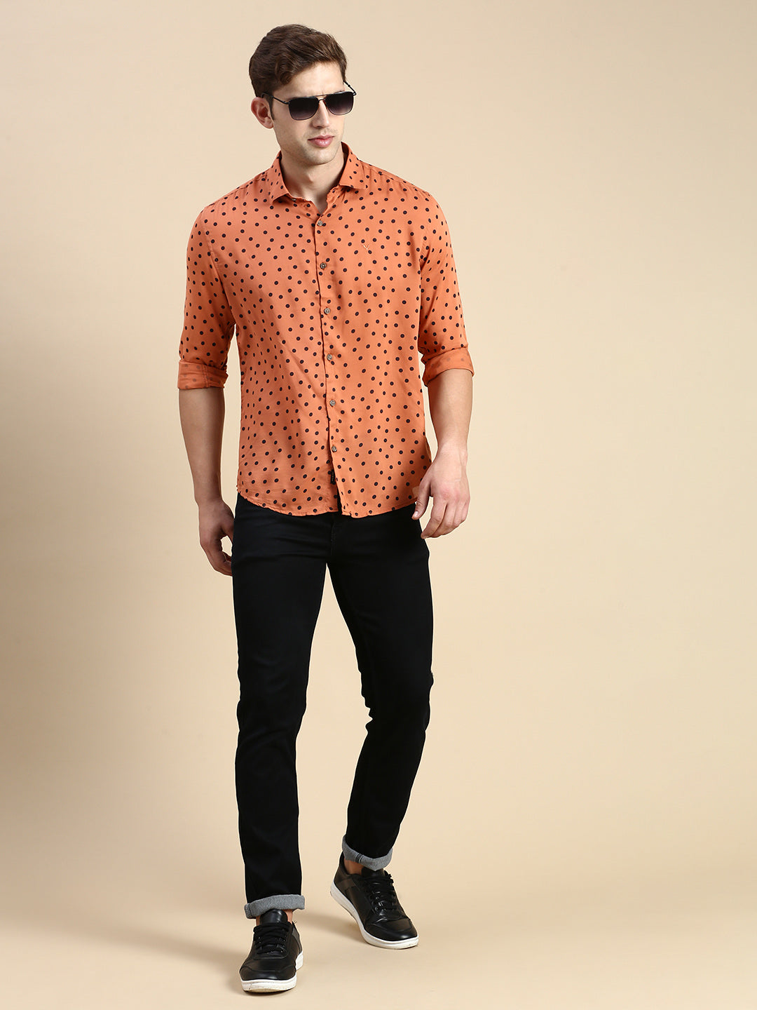 Men Rust Printed Casual Shirt