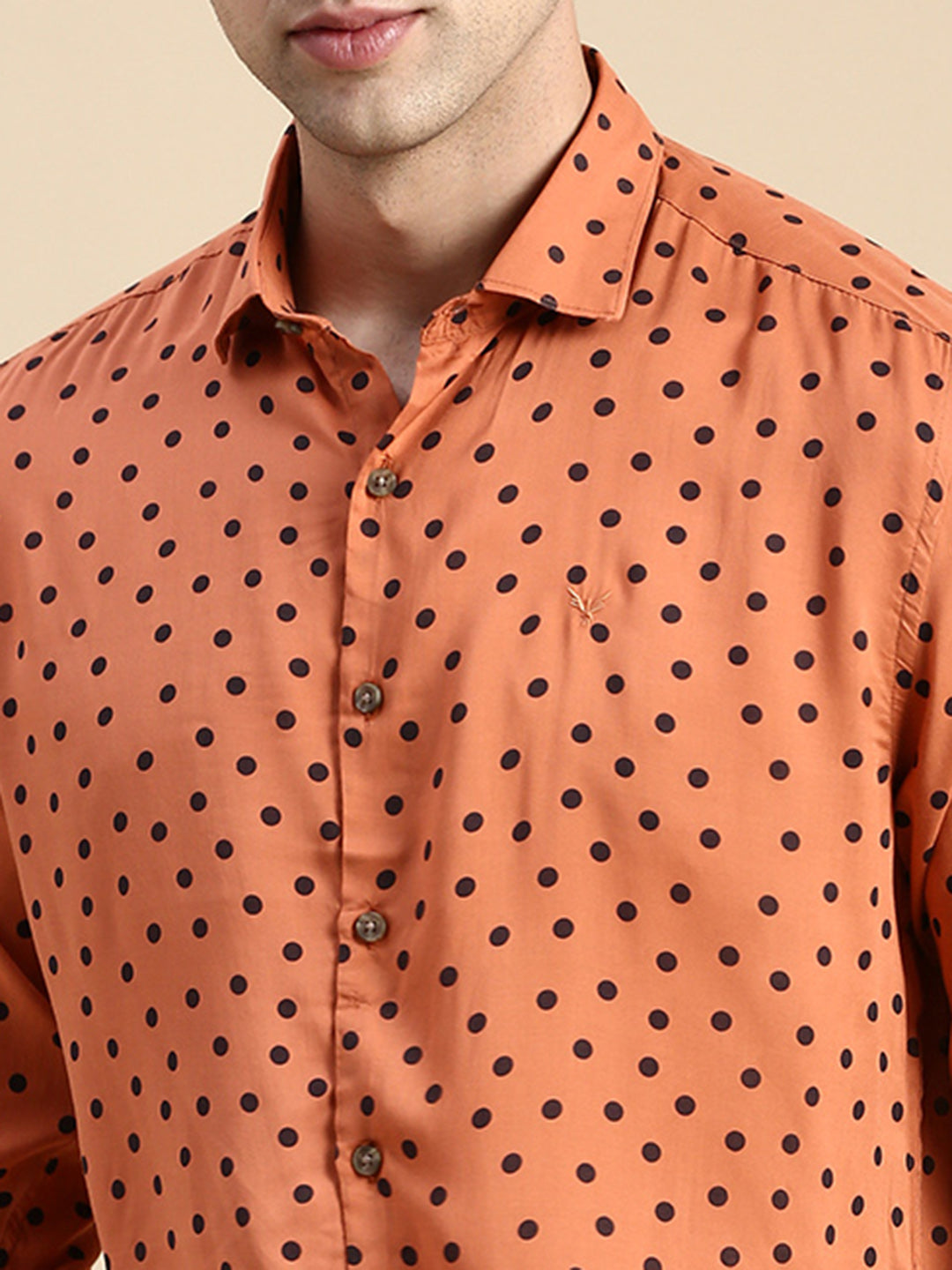 Men Rust Printed Casual Shirt