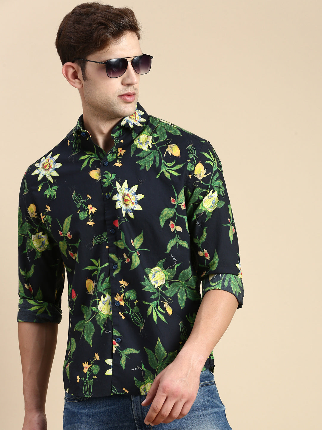 Men Navy Printed Casual Shirt