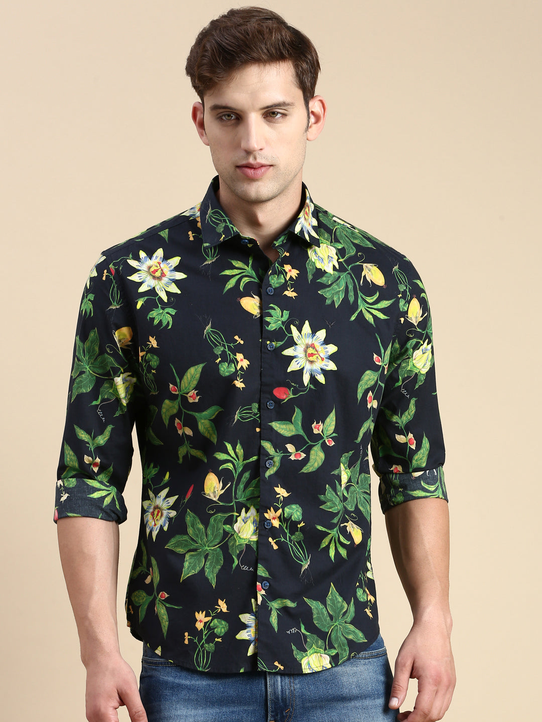 Men Navy Printed Casual Shirt