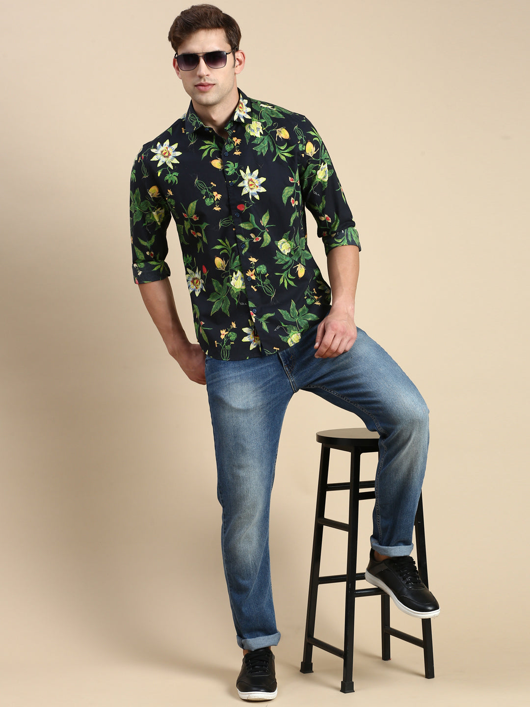 Men Navy Printed Casual Shirt