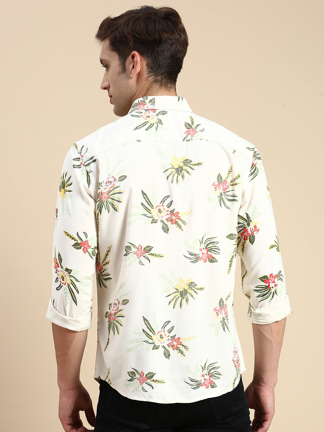 Men Cream Printed Casual Shirt