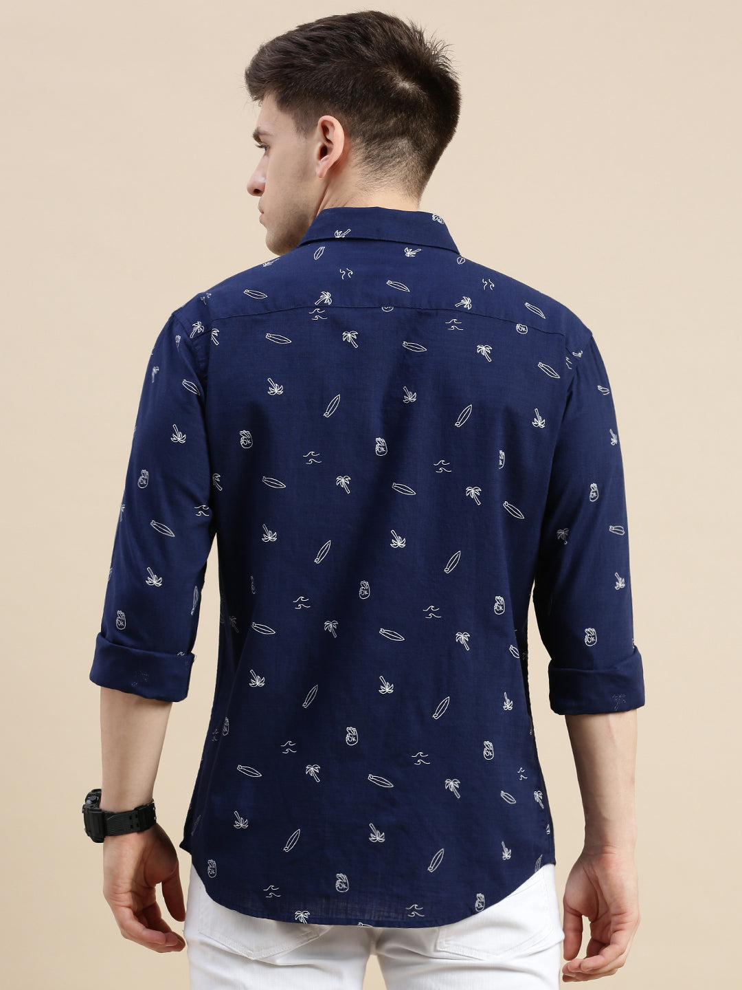 Men Navy Graphics Casual Shirt