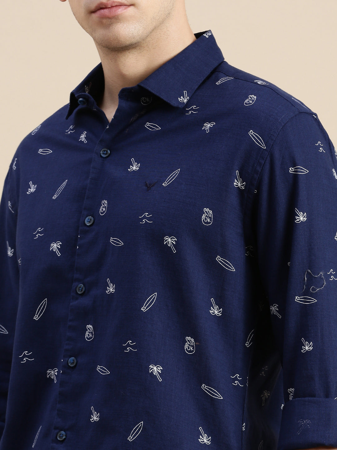 Men Navy Graphics Casual Shirt