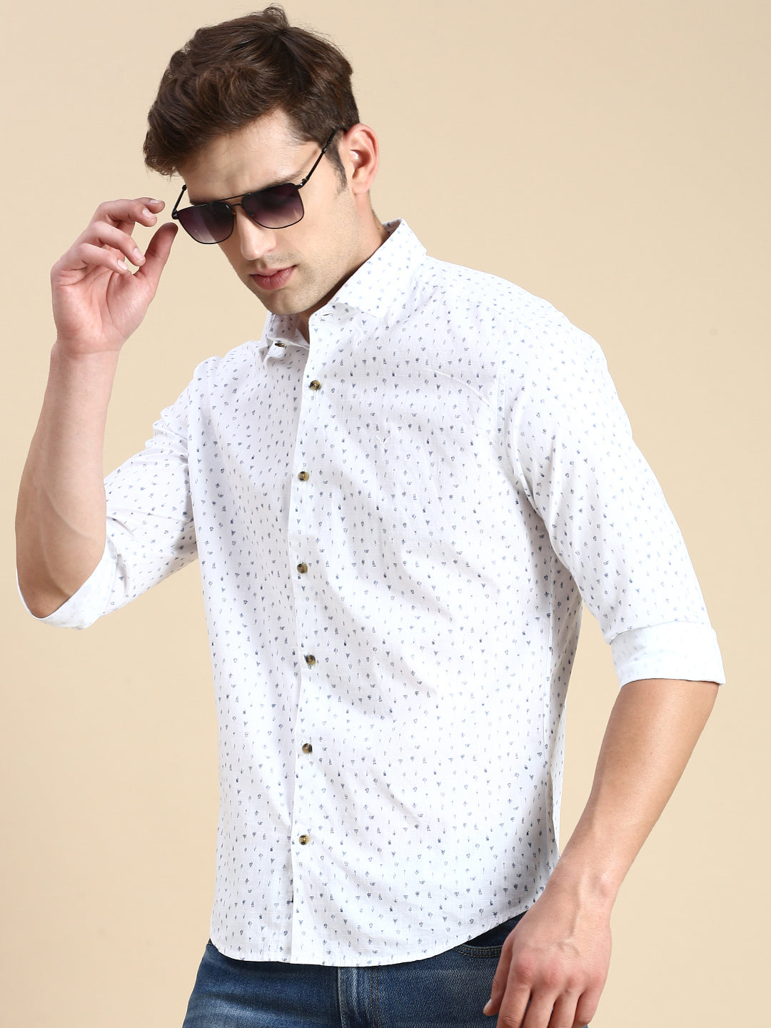 Men White Printed Casual Shirt