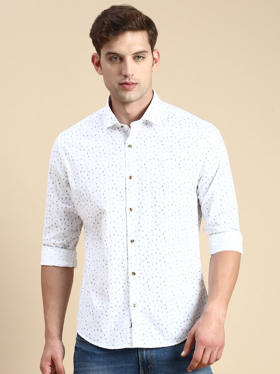 Men White Printed Casual Shirt