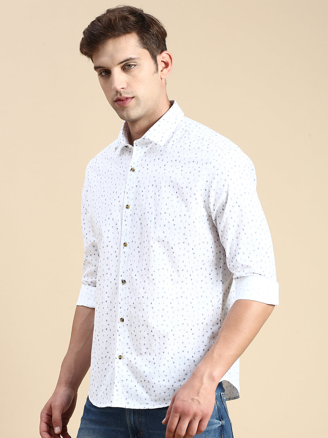 Men White Printed Casual Shirt