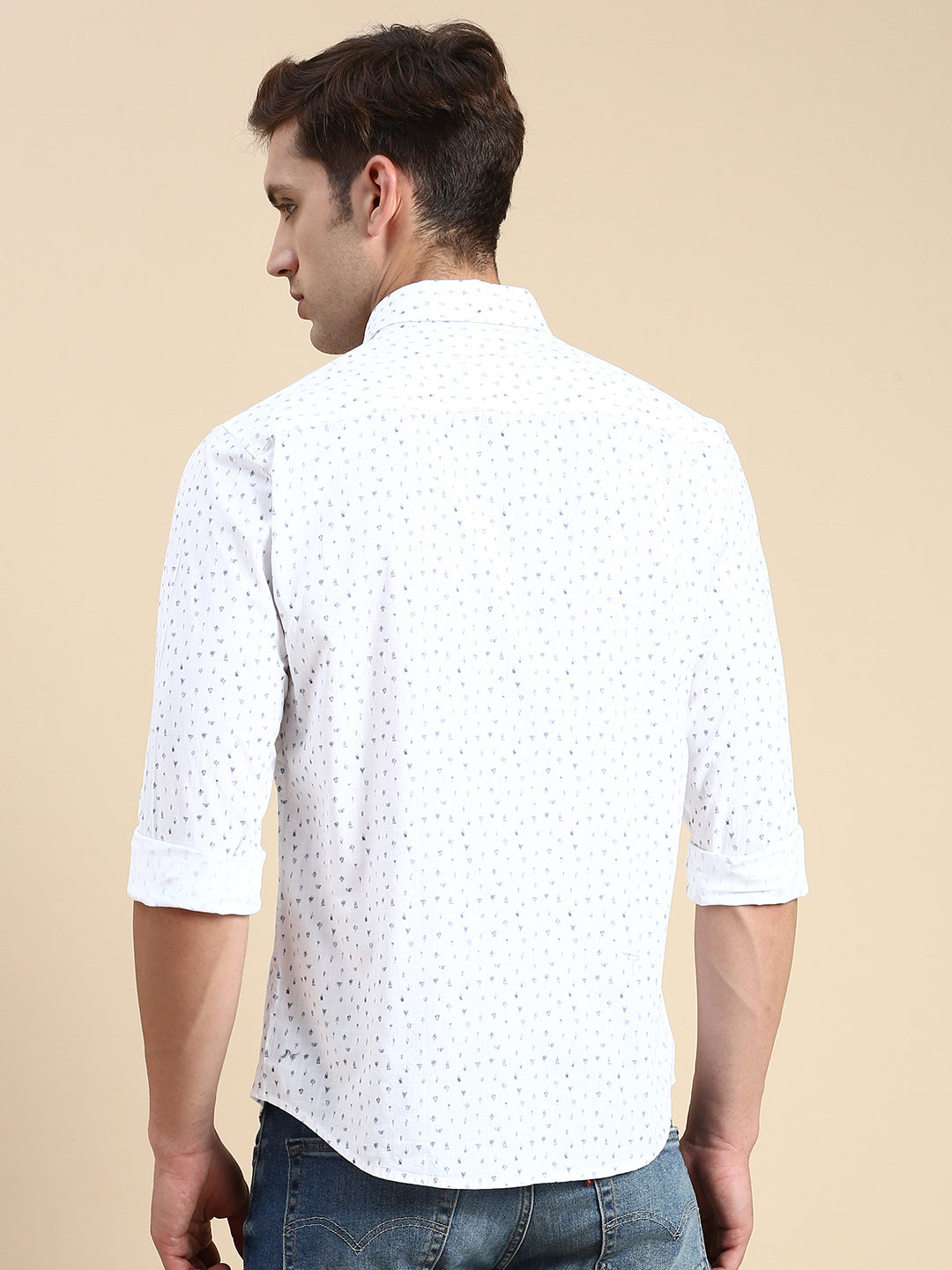 Men White Printed Casual Shirt