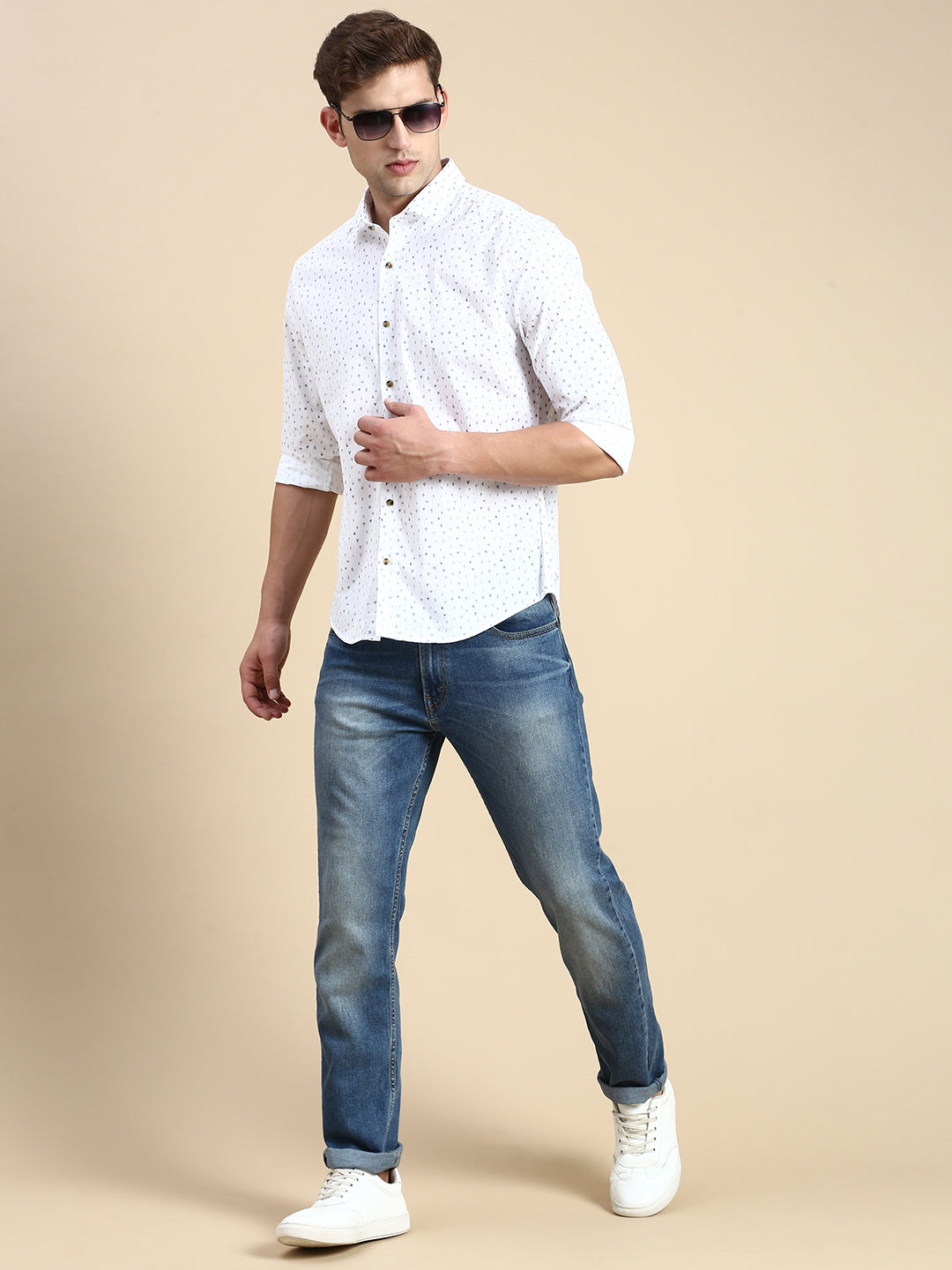 Men White Printed Casual Shirt