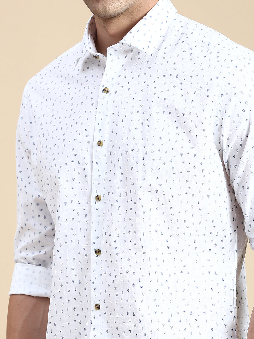 Men White Printed Casual Shirt