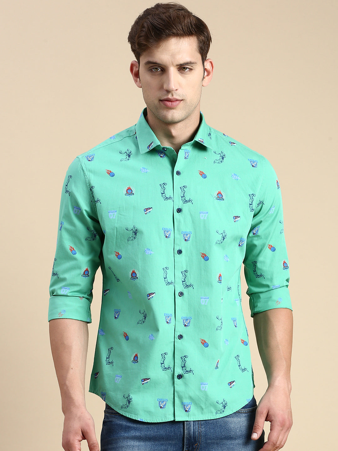 Men Green Printed Casual Shirt