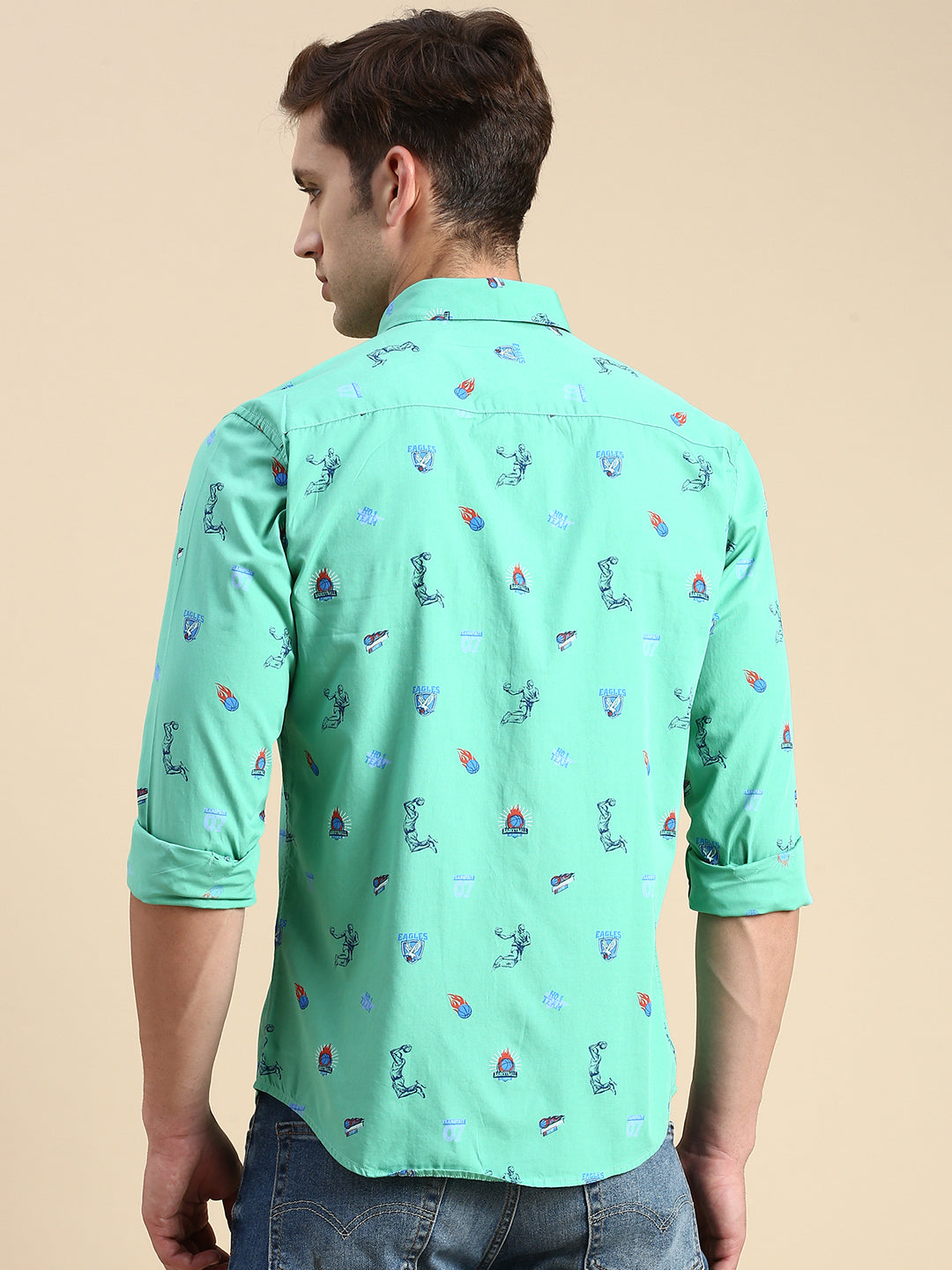 Men Green Printed Casual Shirt