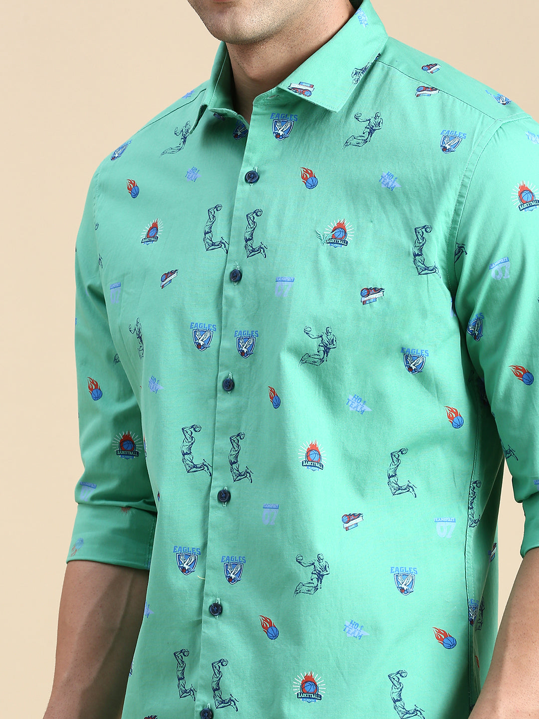 Men Green Printed Casual Shirt