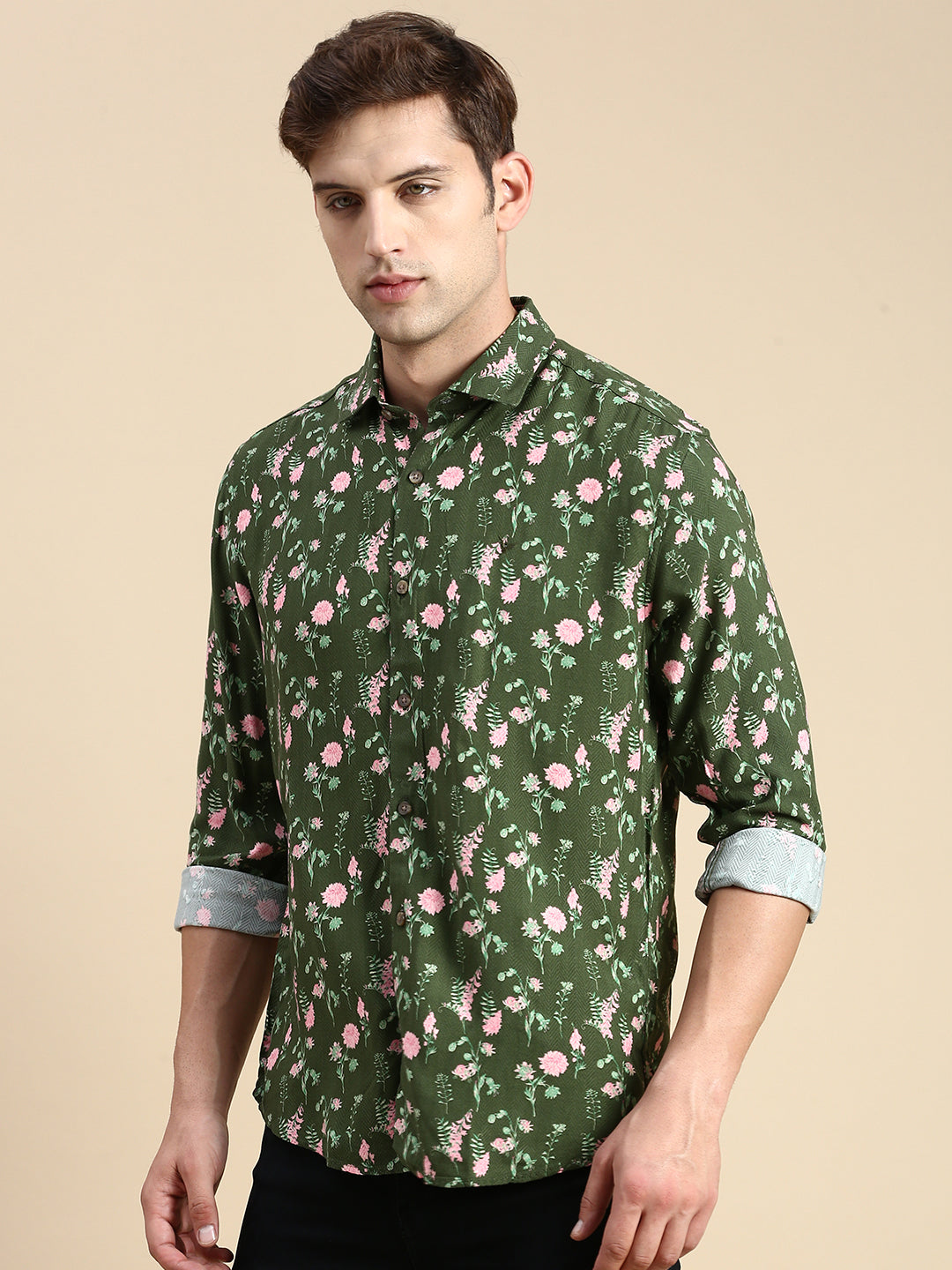 Men Green Printed Casual Shirt