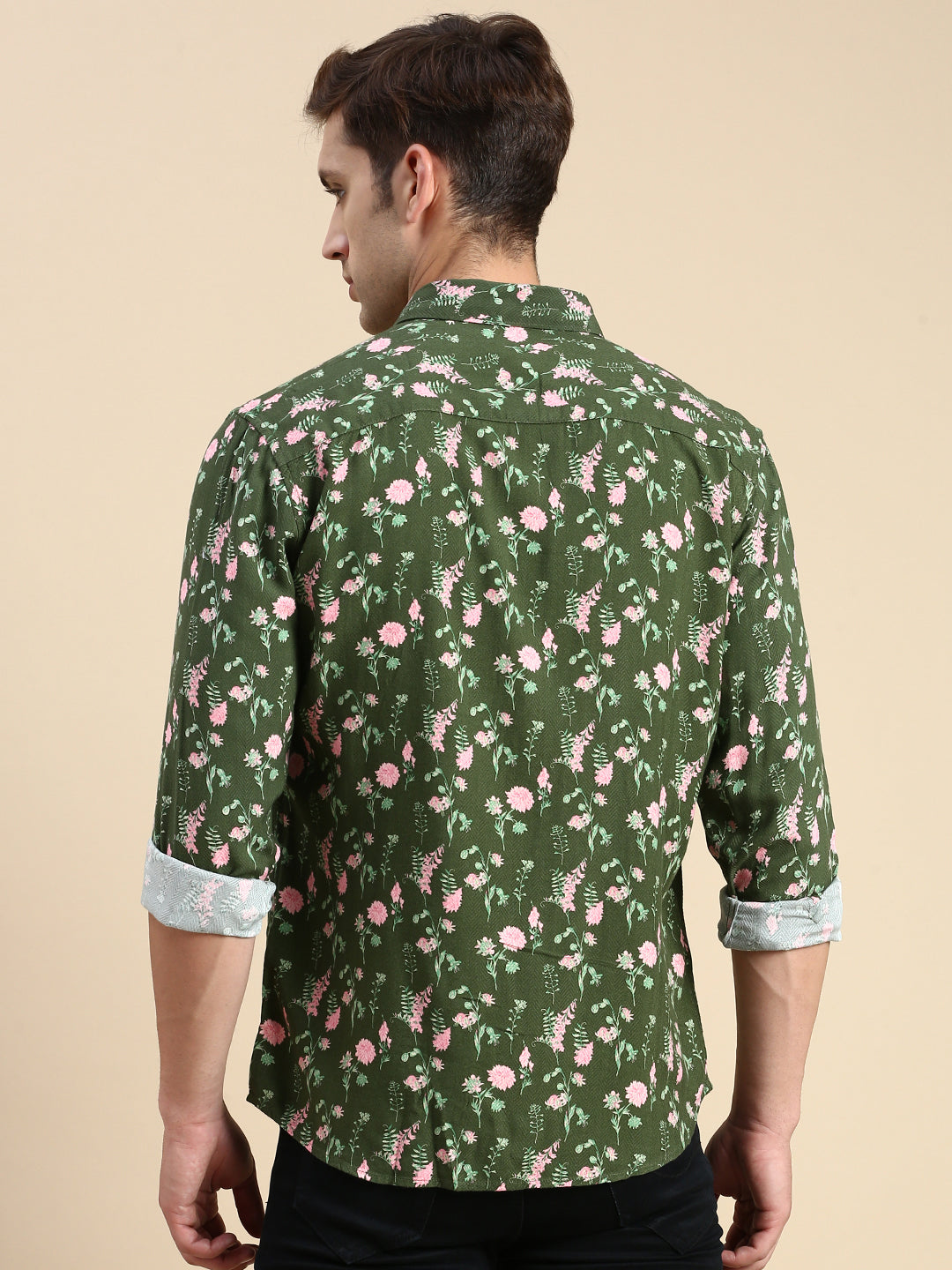 Men Green Printed Casual Shirt