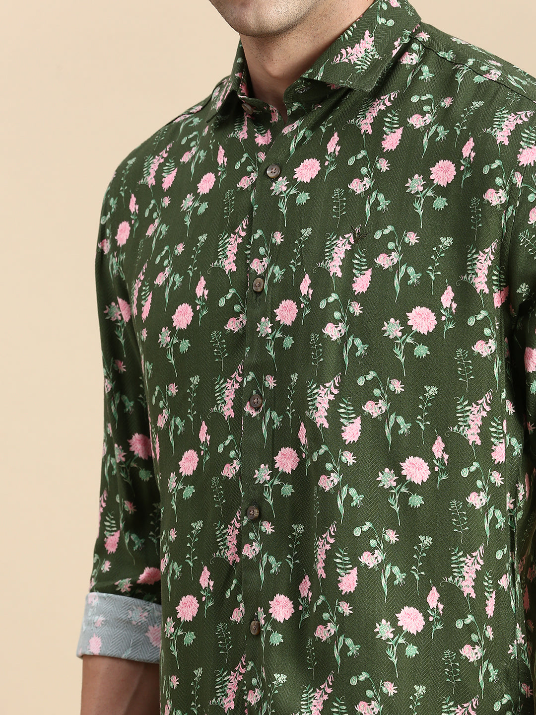 Men Green Printed Casual Shirt