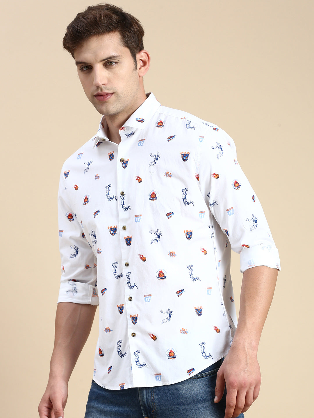 Men White Printed Casual Shirt