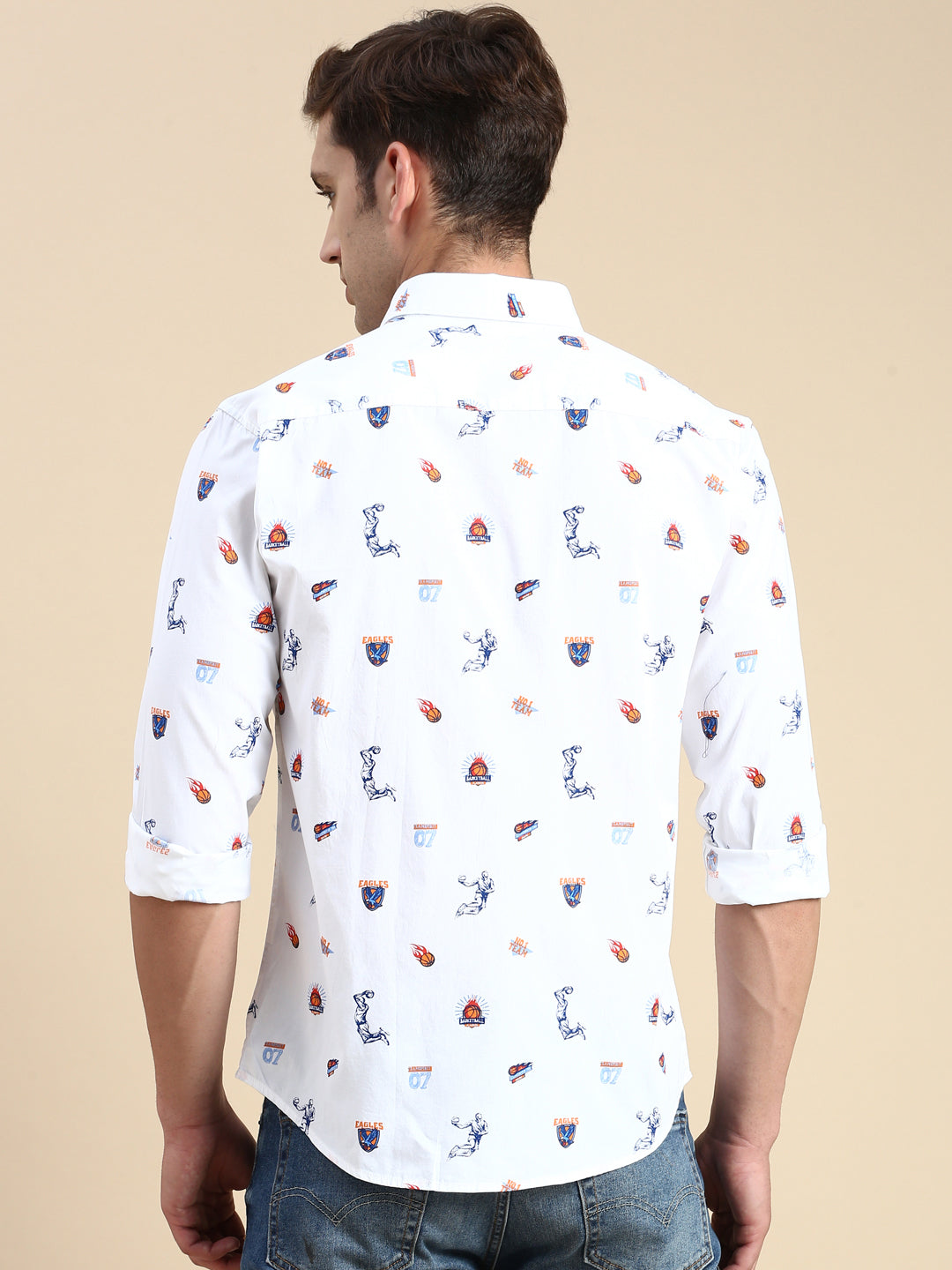 Men White Printed Casual Shirt