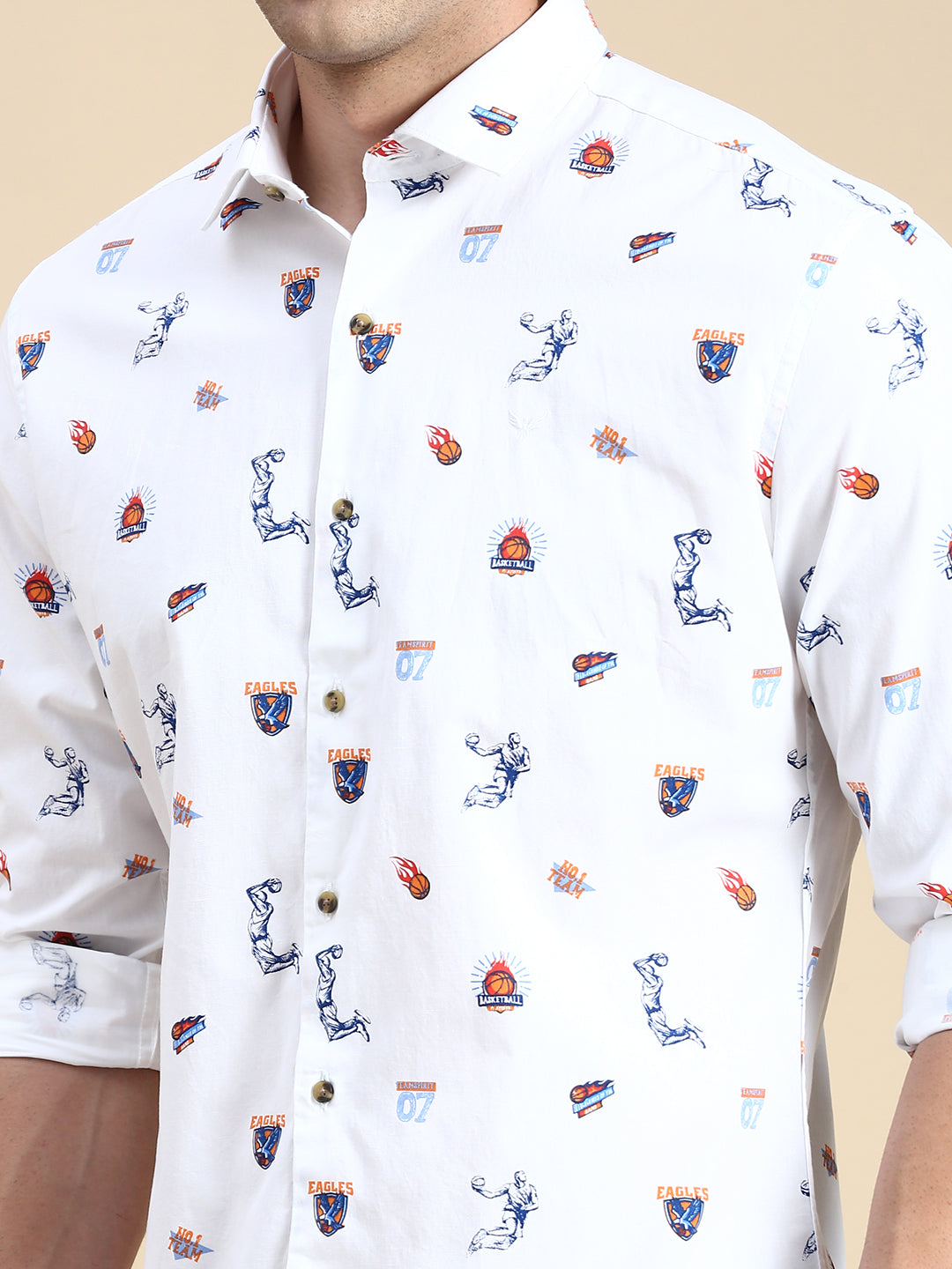 Men White Printed Casual Shirt