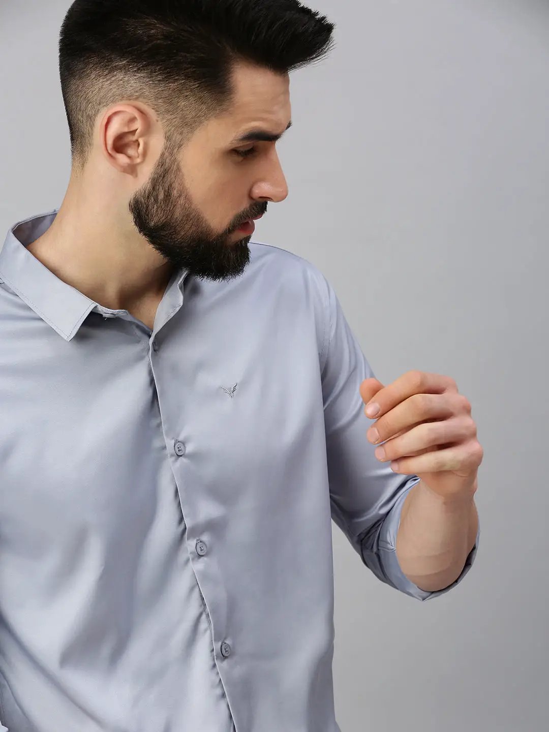 Men's Silver Solid Casual Shirt