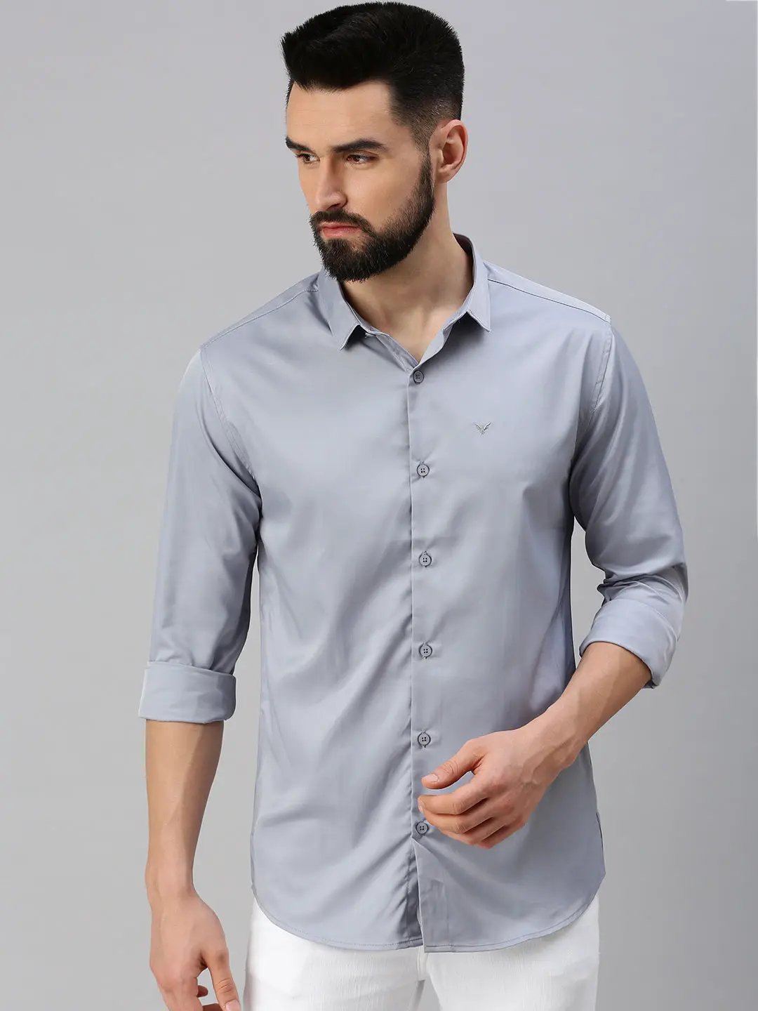 Men's Silver Solid Casual Shirt