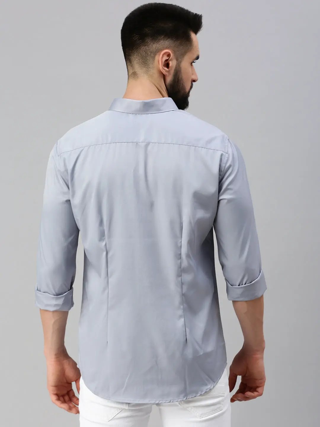Men's Silver Solid Casual Shirt