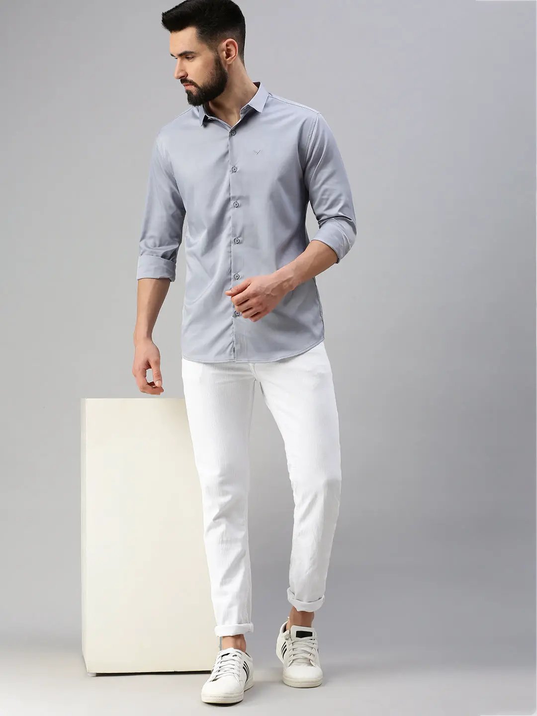 Men's Silver Solid Casual Shirt
