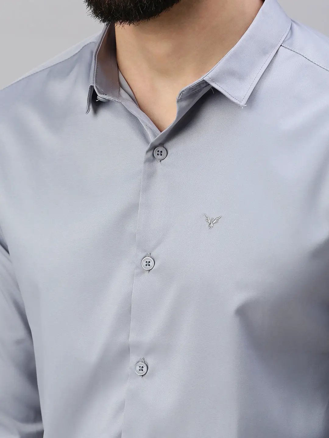 Men's Silver Solid Casual Shirt