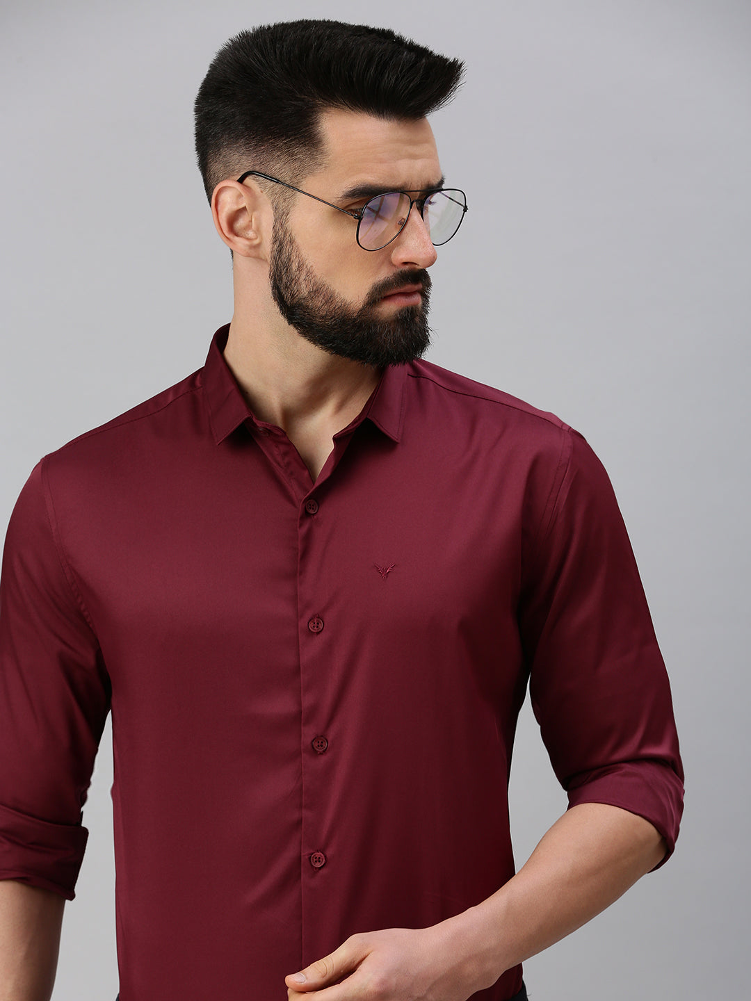 Men's Burgundy Solid Casual Shirt