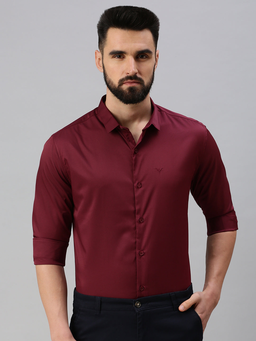 Men's Burgundy Solid Casual Shirt