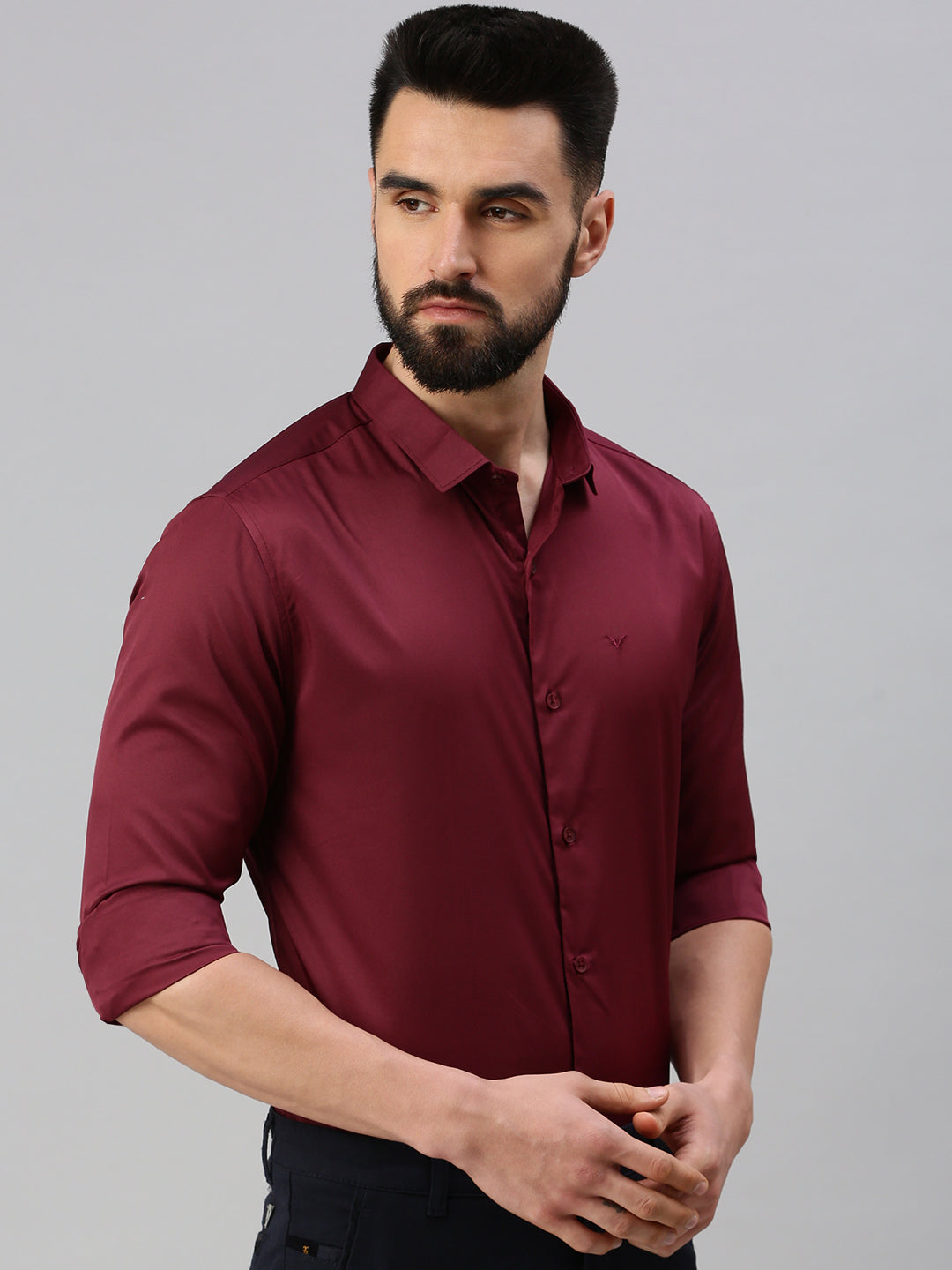 Men's Burgundy Solid Casual Shirt