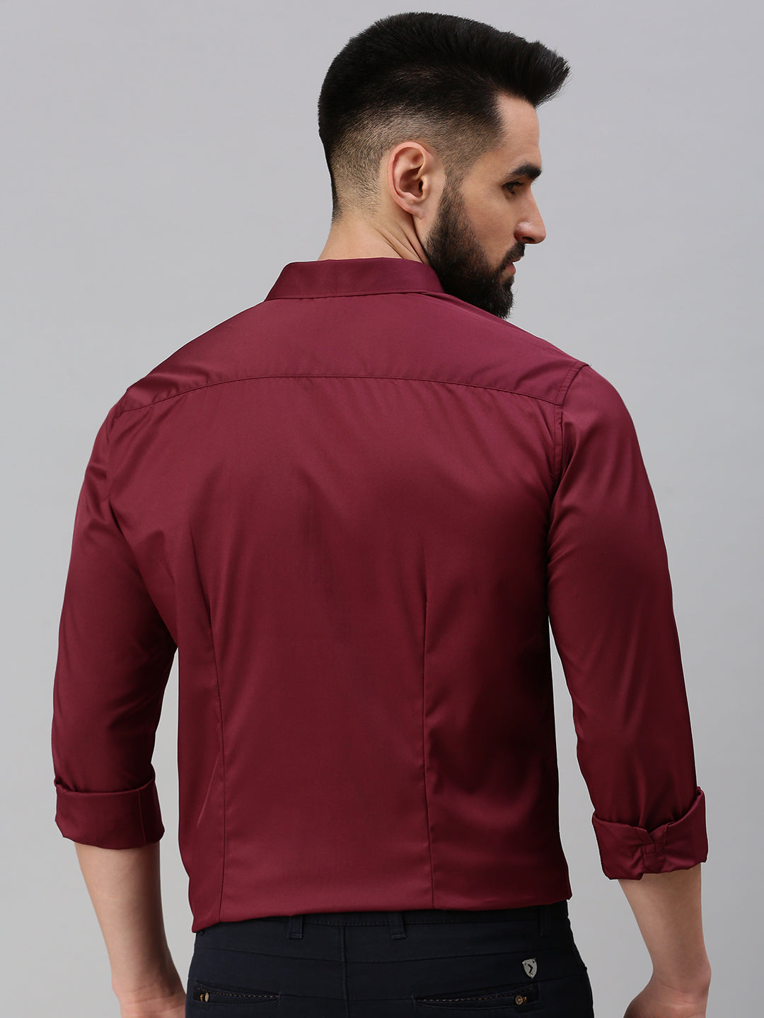 Men's Burgundy Solid Casual Shirt