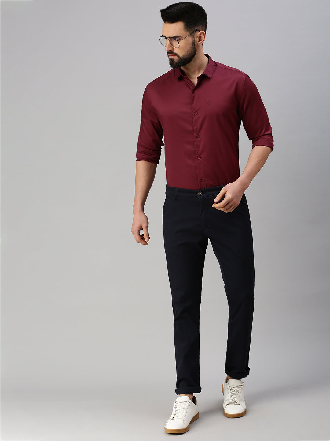 Men's Burgundy Solid Casual Shirt