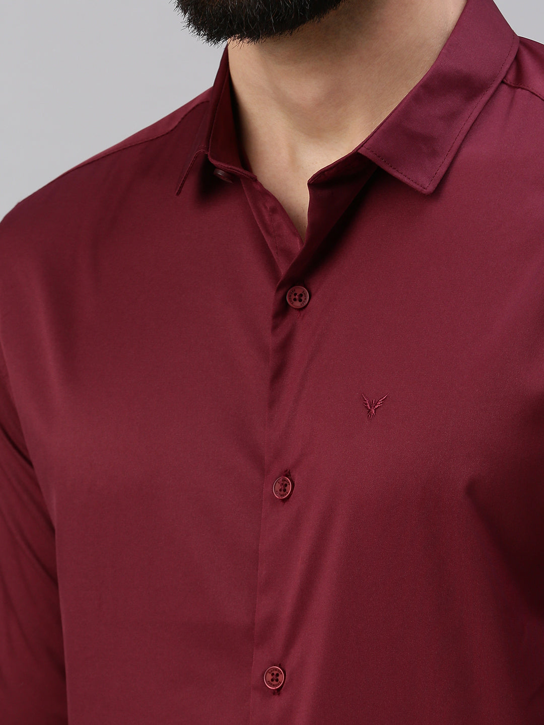 Men's Burgundy Solid Casual Shirt