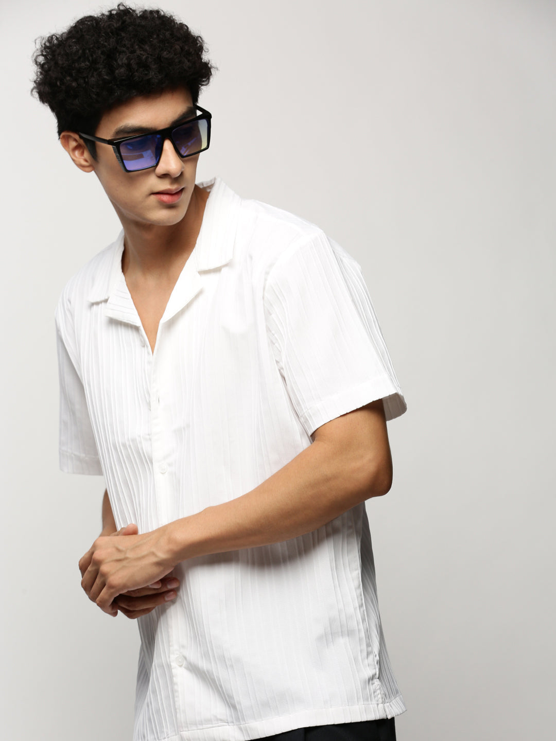 Men White Striped Shirt