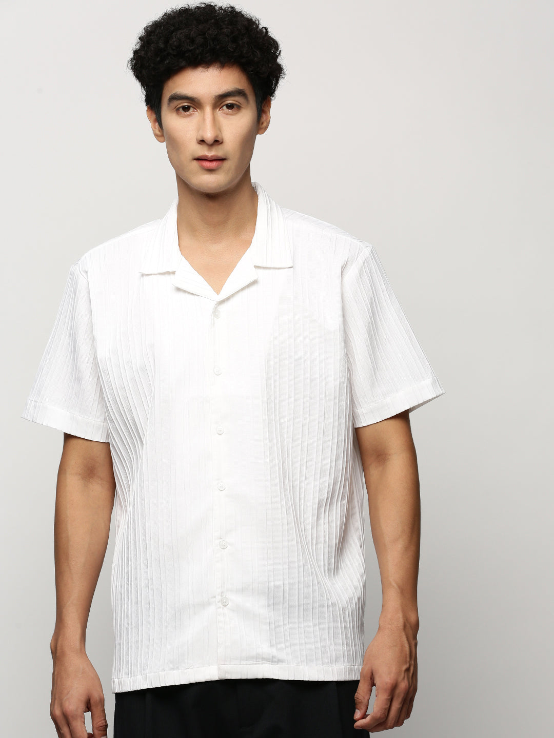 Men White Striped Shirt