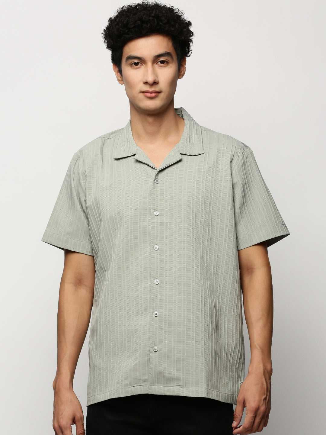 Men Green Striped Shirt