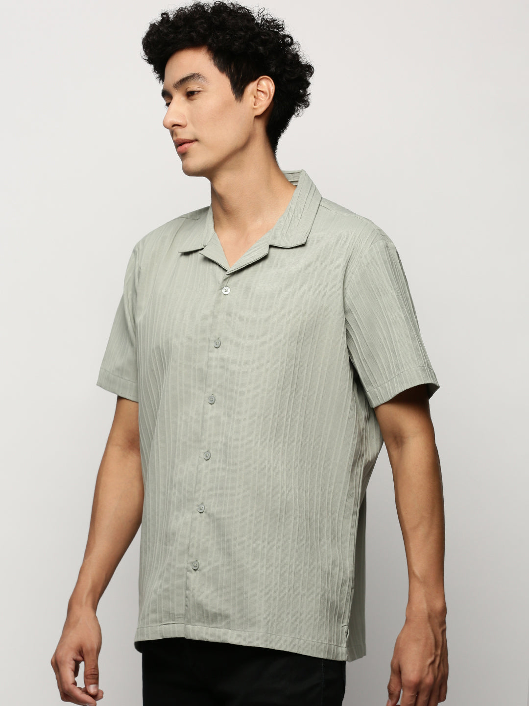 Men Green Striped Shirt